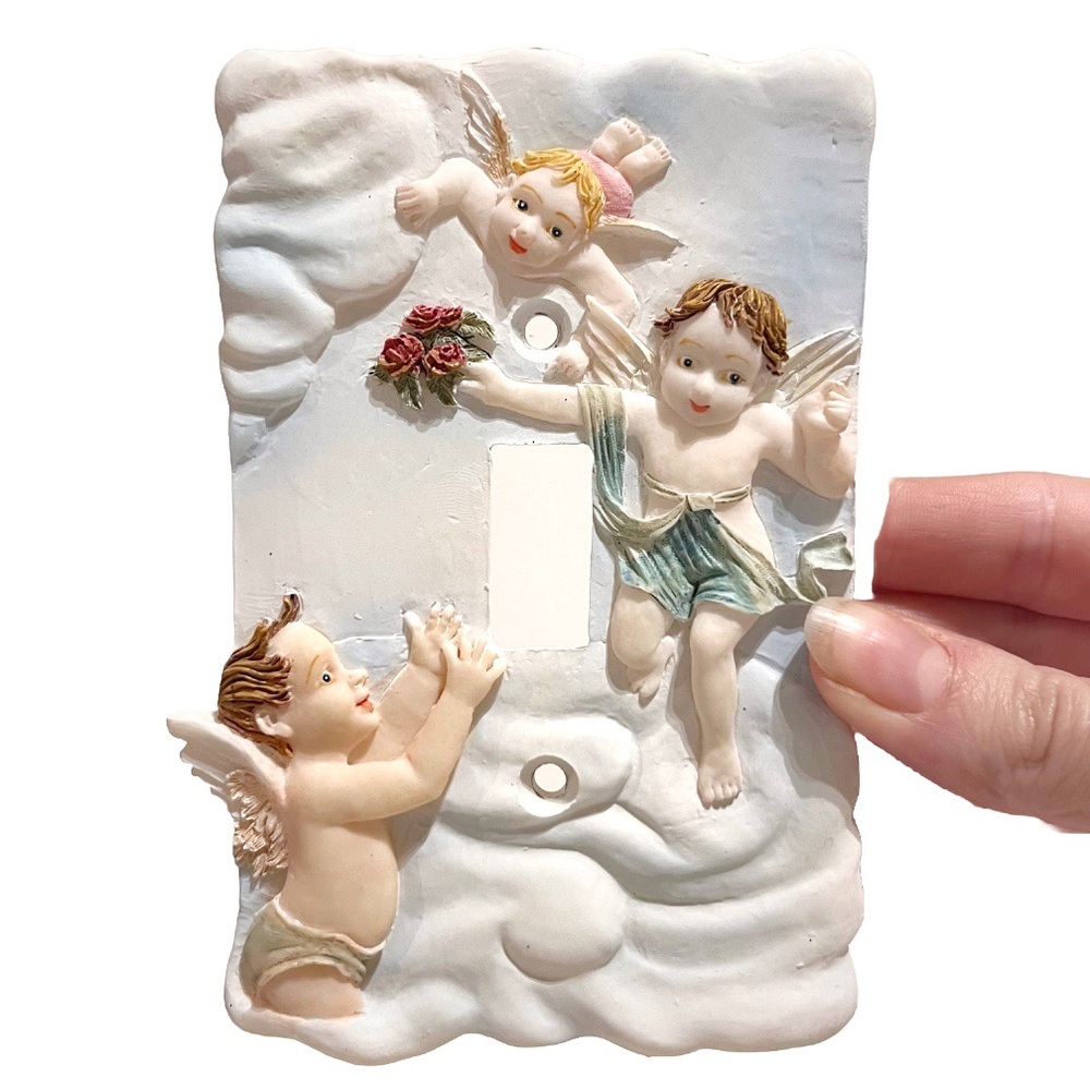 Cherub Baby Angel Ceramic Light Switch Plate Cover Clouds Sky Heaven Blue White